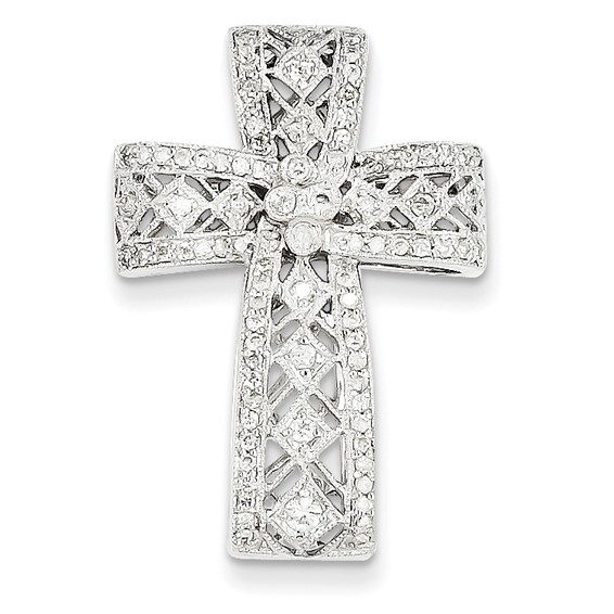 14k White Gold 0.56 ct tw Diamond Filigree Cross Pendant 1 1/8in