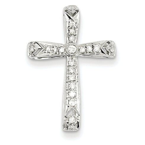 14kt White Gold 1in Diamond Filigree Cross Pendant