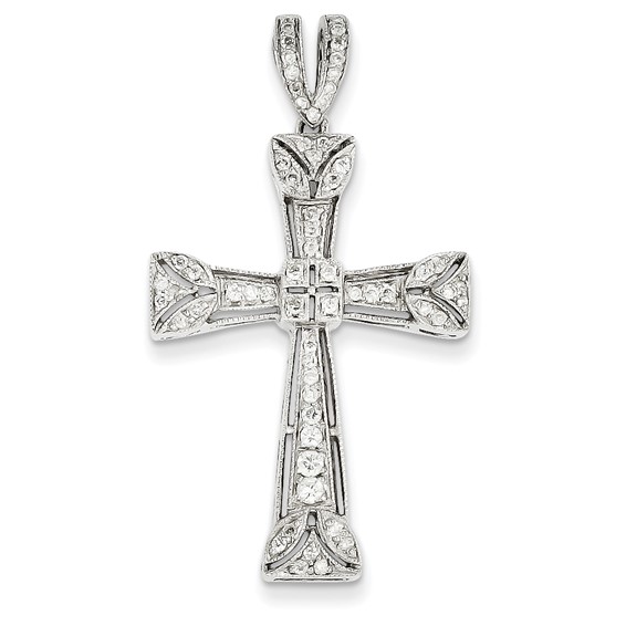 14kt White Gold 1 5/8in Diamond Filigree Cross Pendant