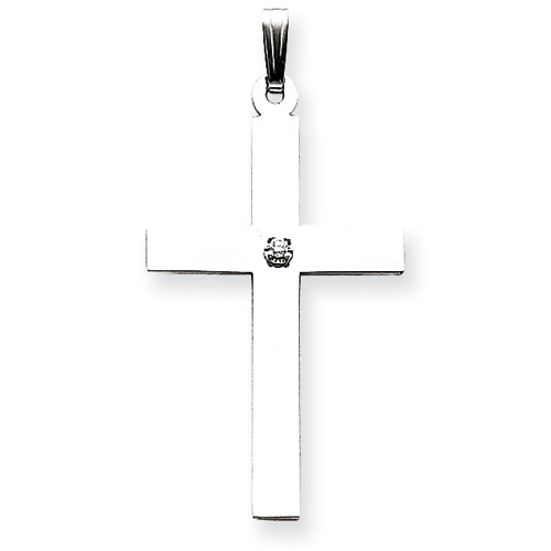 14k White Gold .03 ct Diamond Cross Pendant 1.5in