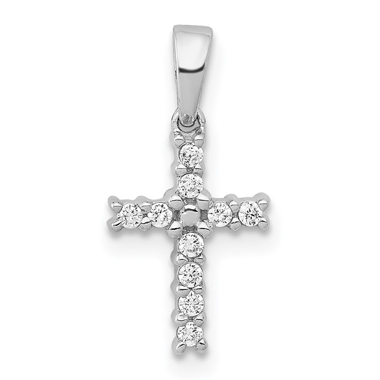 14k White Gold 1/10 ct Diamond Cross Pendant 1/2in