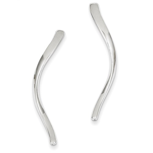 14k White Gold Slender Curled Earrings 1.5in