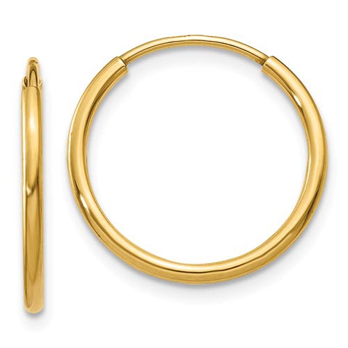 14kt Yellow Gold 5/8in Endless Hoop Earrings 1.25mm