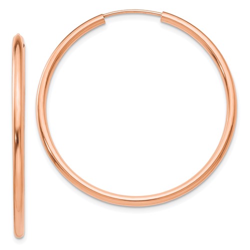 14k Rose Gold 1.5in Endless Hoop Earrings 2mm