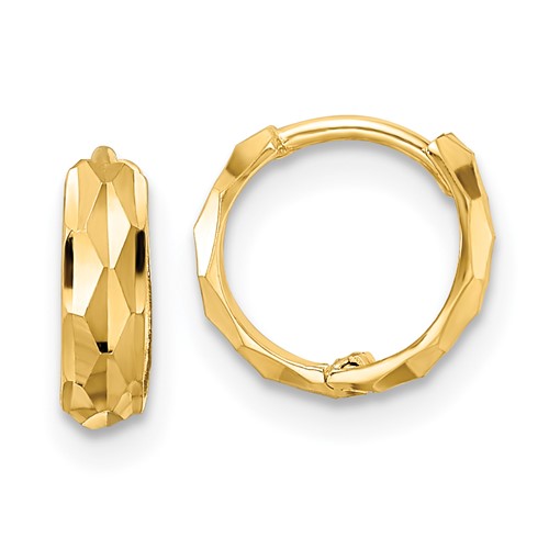 14k Yellow Gold Diamond-cut Endless Huggie Hoop Earrings 3/8in