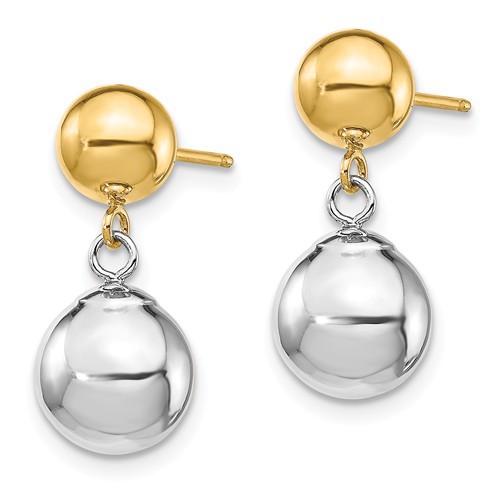 14k Two-tone Gold Duo Ball Dangle Earrings
