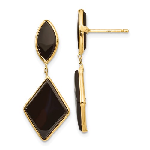 14k Yellow Gold Onyx Dangle Earrings 1.25in