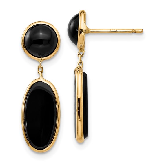14k Yellow Gold Black Onyx Round and Oval Dangle Earrings
