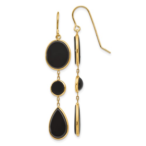14k Yellow Gold Black Onyx Round Oval Teardrop Dangle Earrings