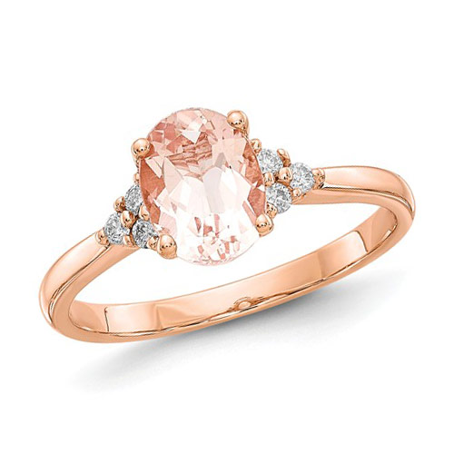 14k Rose Gold 1.2 ct Oval Morganite Ring with .10 ct Diamond Accents ...