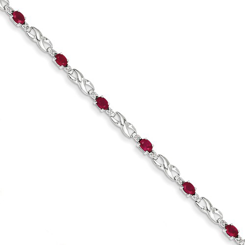 14k White Gold 2.2 ct tw Composite Ruby Bracelet with Diamond Accents