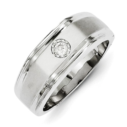 14kt White Gold 1/10 ct Diamond Bezel Men's Ring
