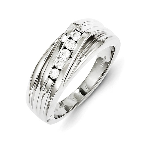 14kt White Gold 1/4 ct Diamond 5-Stone Men's Ring with Grooves