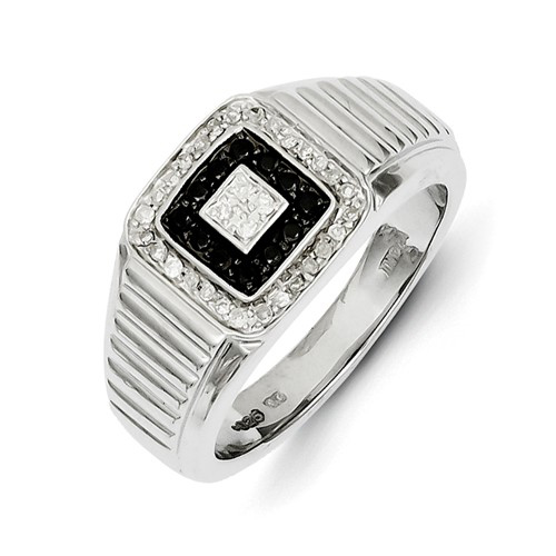 14kt White Gold 1/3 ct Black and White Diamond Men's Ring