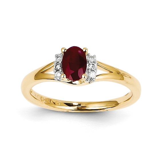 14kt Yellow Gold 5/8 ct Oval Ruby Ring with 1/15 ct Diamond Accents