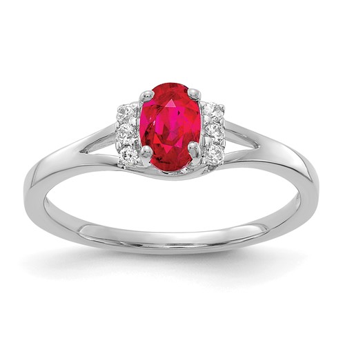14kt White Gold 5/8 ct Oval Ruby Ring with 1/15 ct Diamond Accents