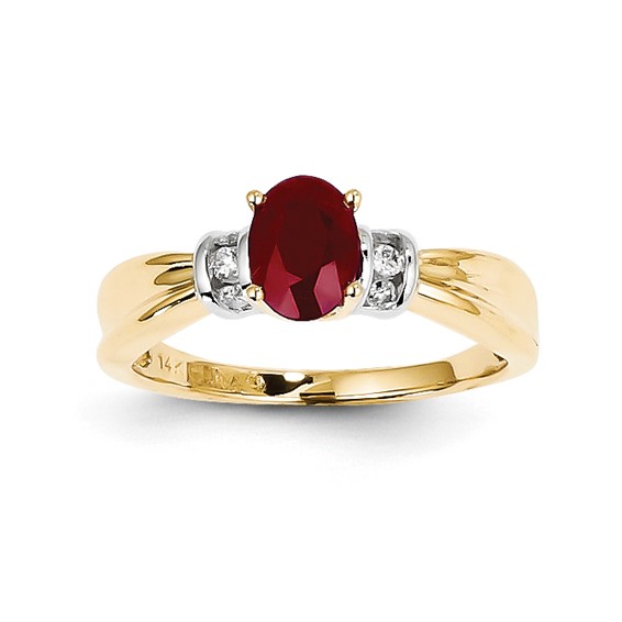 14kt Two-tone Gold 1 ct Oval Ruby Ring with 1/10 ct Diamond Accents