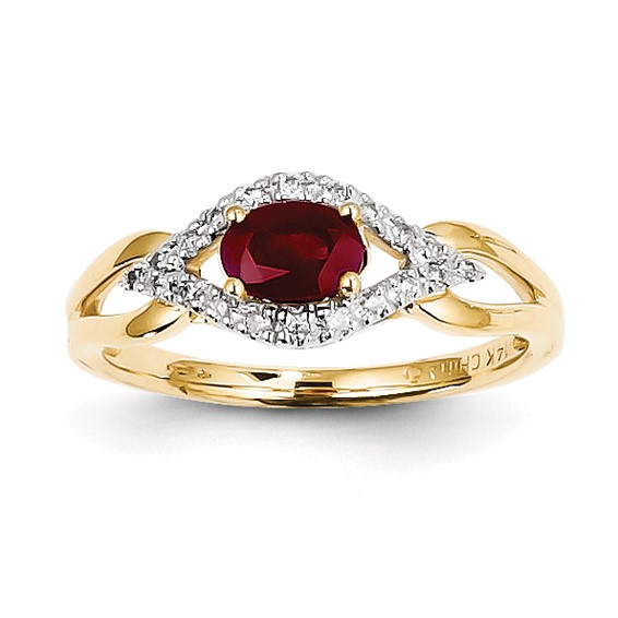 14kt Yellow Gold 5/8 ct Oval Ruby Ring with 1/10 ct Diamond Accents