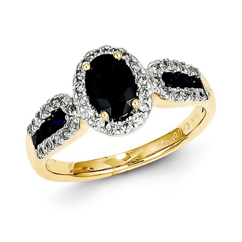 14kt Yellow Gold 1 1/3 ct Oval Sapphire Ring with Diamonds