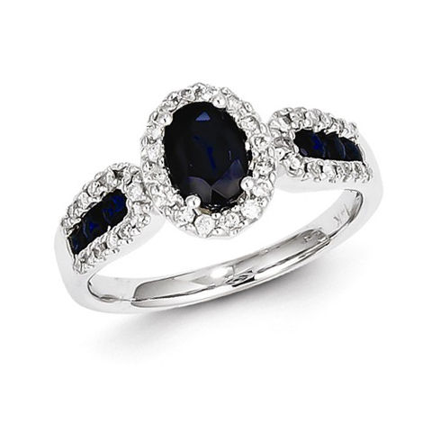 14kt White Gold 1 1/3 ct Oval Sapphire Ring with Diamonds