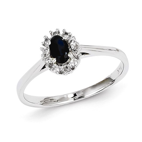14kt White Gold 1/3 ct Oval Sapphire Halo Ring with Diamond Accents