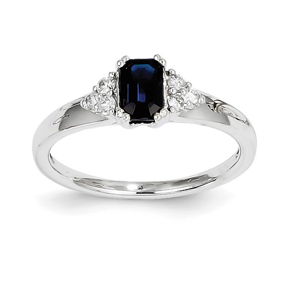 14kt White Gold 2/3 Ct Radiant Sapphire Ring with Diamonds
