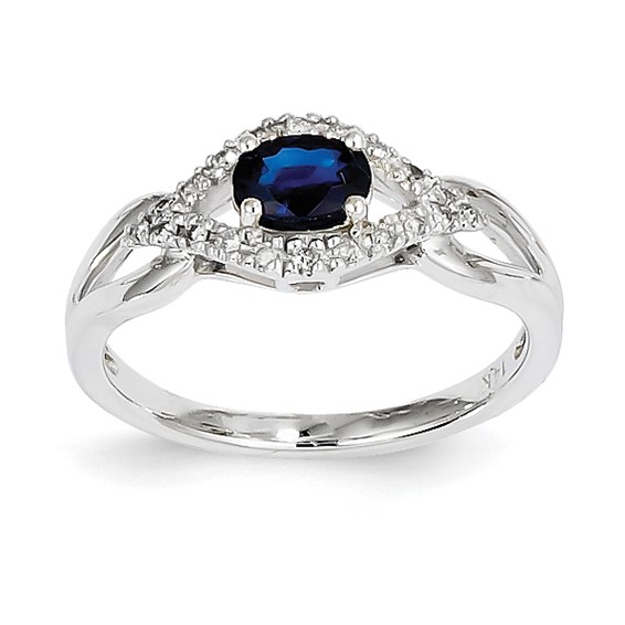 14kt White Gold 2/3 Ct Oval Sapphire Bypass Ring with 1/10 ct Diamonds