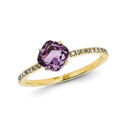 14kt Yellow Gold 0.70 ct Square Amethyst Ring with Diamond Accents