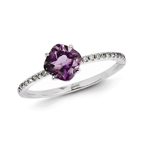 14kt White Gold 0.70 ct Square Amethyst Ring with Diamond Accents