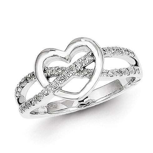 14k White Gold 1/8 ct Diamond Heart Crossover Promise Ring
