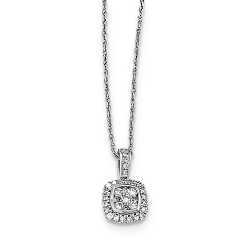 14kt White Gold 1/4 ct Curved Square Diamond Necklace
