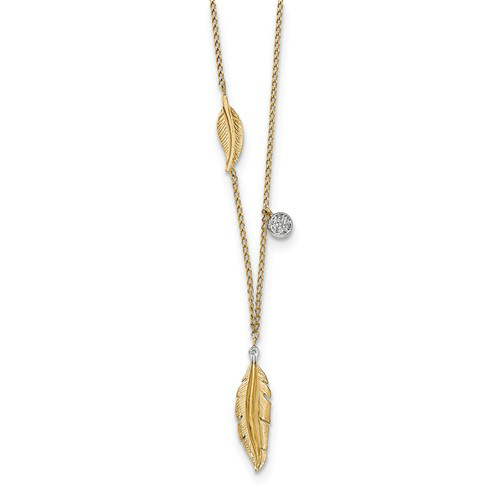 14kt Yellow Gold Feather Necklace with Diamonds