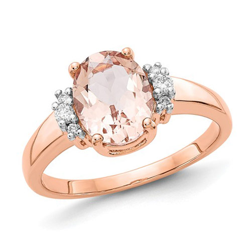 14k Rose Gold 1.7 ct Oval Morganite Ring with .08 ct Diamond Accents