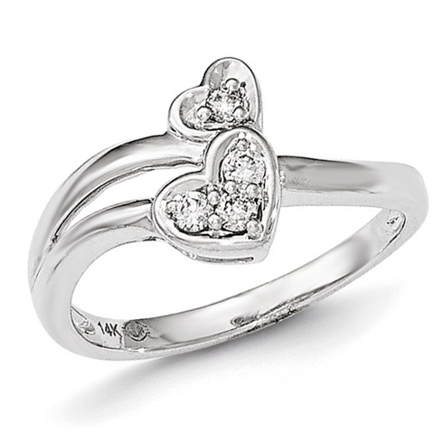 14kt White Gold 1/8 ct Diamond Hearts Ring