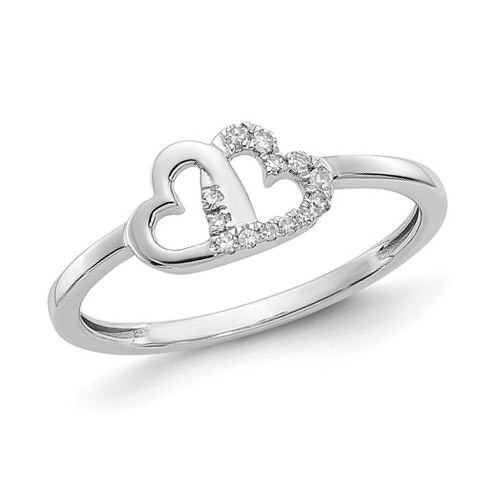 14k White Gold 1/20 ct Diamond Double Heart Promise Ring