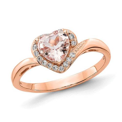 14k Rose Gold .7 ct Morganite Heart Ring with .11 ct Diamond Accents