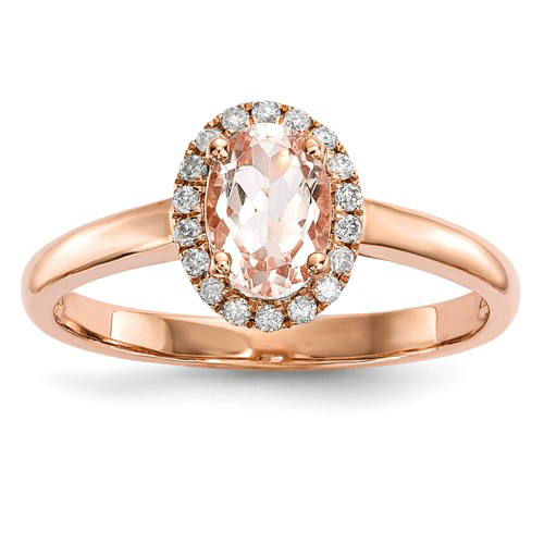 14kt Rose Gold 3/4 ct Morganite Oval Halo Ring with Diamonds