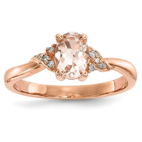 14kt Rose Gold 3/4 ct Morganite Oval Ring with Diamonds