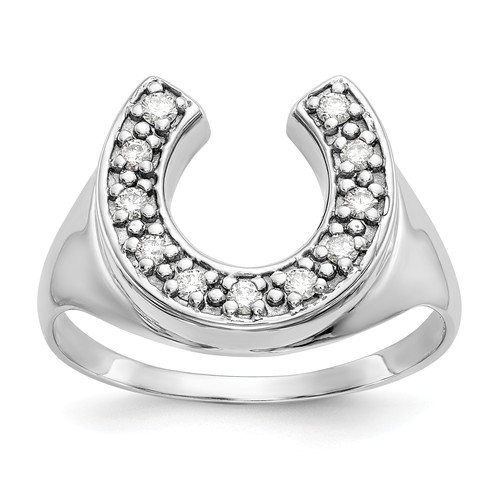 14k White Gold Men's 1/5 ct tw Diamond Horseshoe Ring