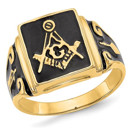 14k Yellow Gold Black Enameled Blue Lodge Ring