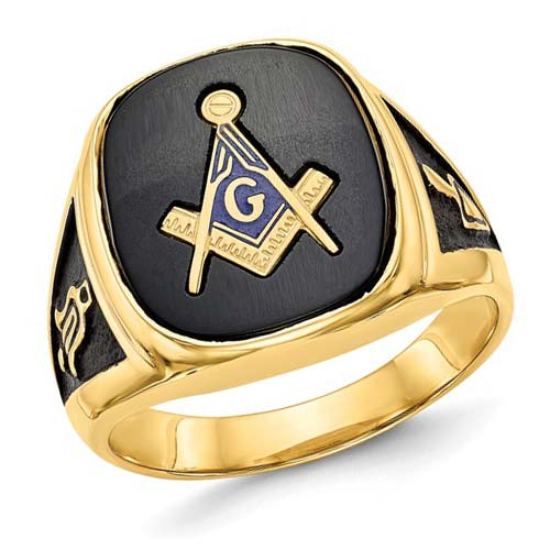14k Gold Large Oblong Blue Lodge Ring with Solid Back