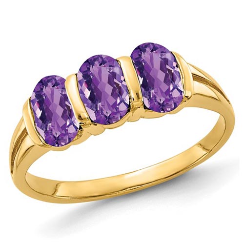 14k Yellow Gold 1.2 ct Three Stone Amethyst Ring