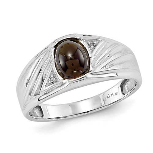 14kt White Gold Men's Oval Onyx Ring with Diamonds