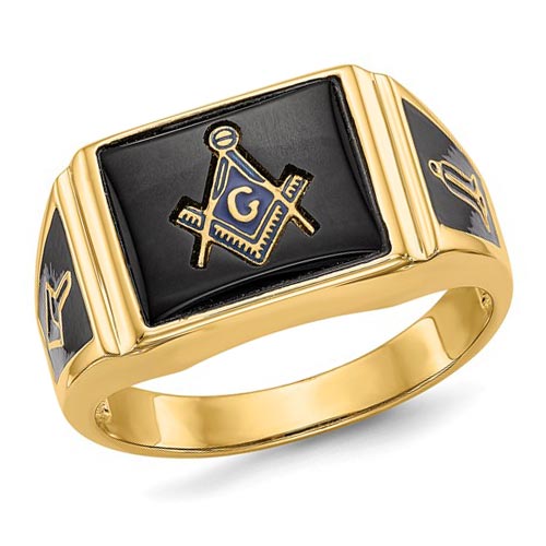 14k Yellow Gold Rectangular Blue Lodge Ring Open Back