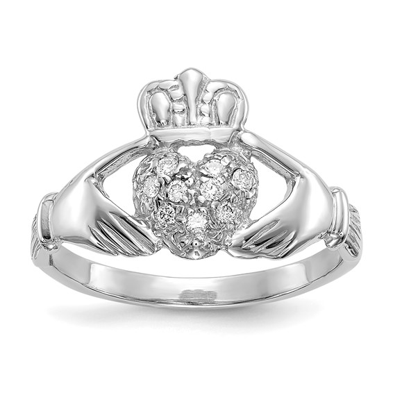 14kt White Gold 1/10 ct Diamond Claddagh Ring