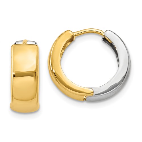14k Two-tone Gold 3/8in Hinged Huggie Hoop Earrings 5mm