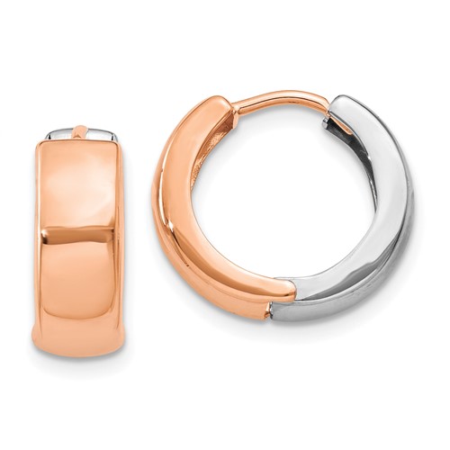 14k White and Rose Gold 3/8in Hinged Hoop Earrings 5mm