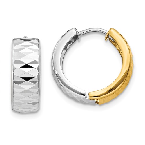 14k Two-tone Gold Textured Huggie Hoop Earrings