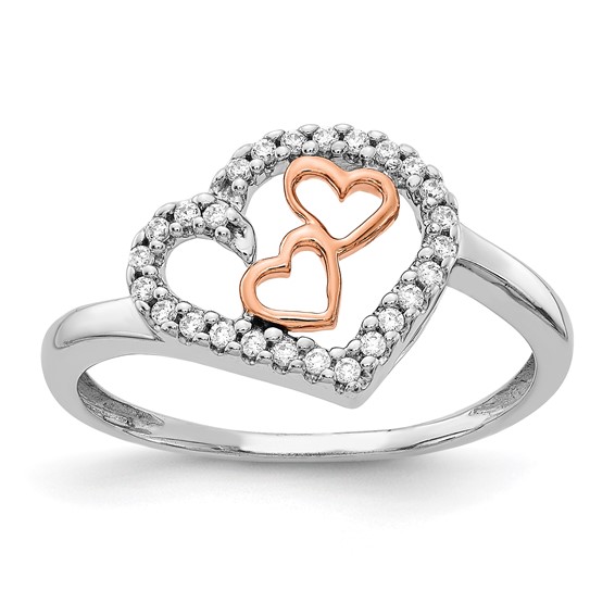 14k White and Rose Gold 1/8 ct Diamond Nestled Hearts Promise Ring