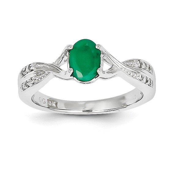 14kt White Gold 2/3 ct Oval Emerald Twist Ring with Diamonds